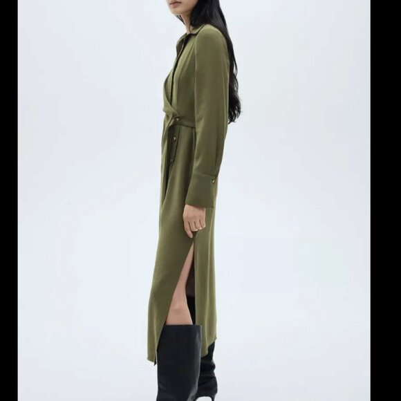 Mango Olive Long Sleeve Wrap Dress - Picture 2 of 13